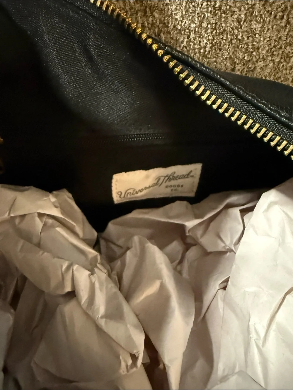 Universal Thread Black Faux Leather Hobo Bag with Gold Chain Detail